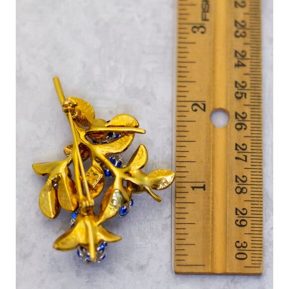 Vintage Ixora Blue Flower Sakura Gold Tone Brooch - CM1 - Picture 2 of 2